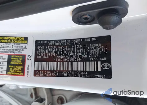 2018 Toyota Camry Hybrid Xle из США, поврежденный, VIN 4T1B21HK0JU005641